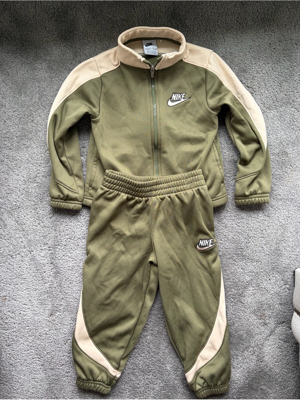 Nike Olive Green & Beige Zip Tracksuit Set